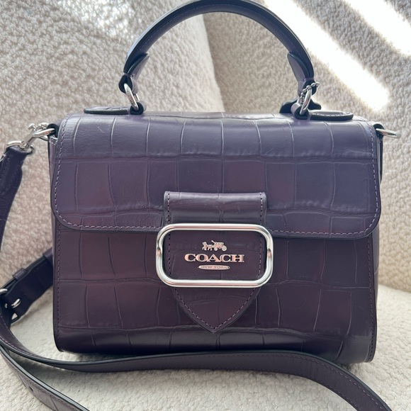 Coach Morgan Top Handle Satchel Amethyst Purple Croc Embossed Leather Crossbody - Picture 10 of 10